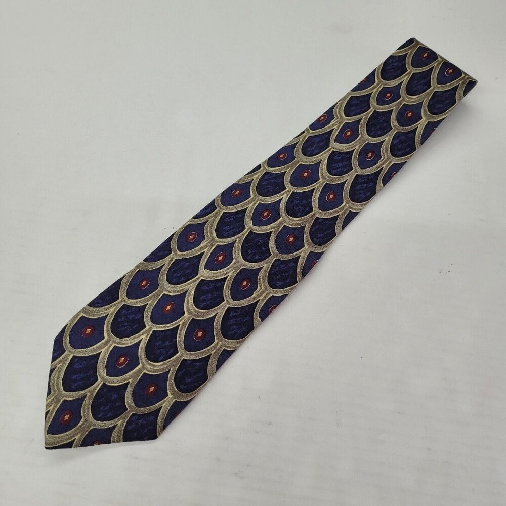 Robert Talbott Tie Mens Necktie Silk Handmade Geometric Print‎ Blue Made in USA